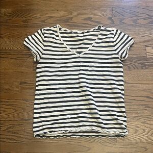 J. Crew Black & White Striped V-Neck Short Sleeve Tee
